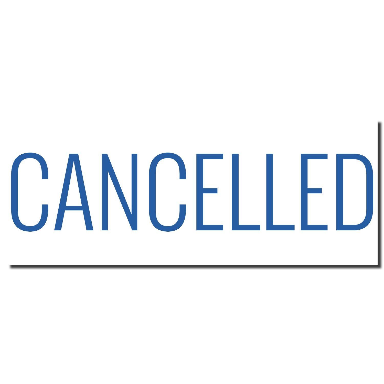 Cancelled Xstamper Stamp imprint in blue text on a white background, showing the word 'CANCELLED' in bold, uppercase letters.