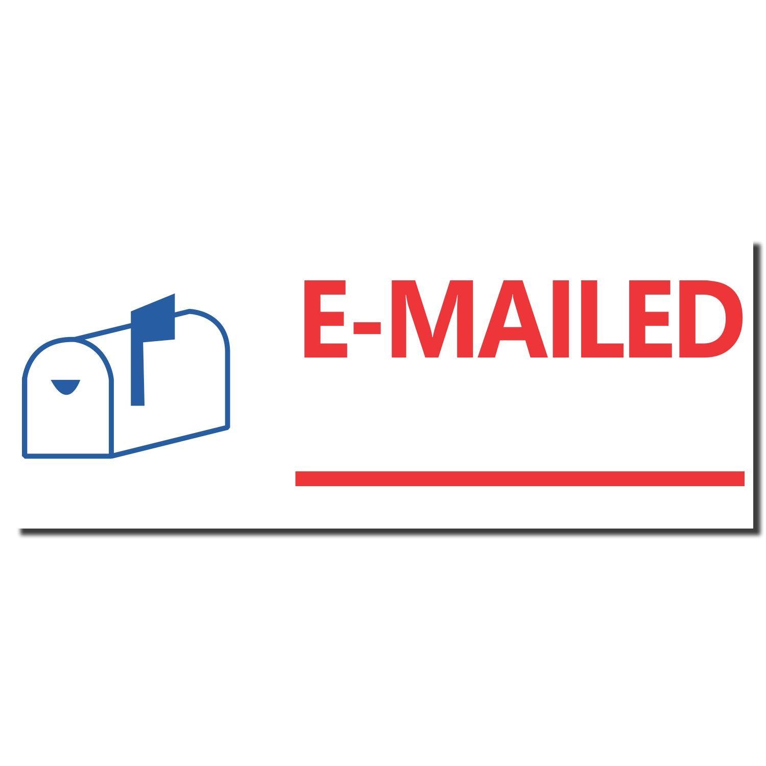 Two-Color Emailed Xstamper Stamp showing a blue mailbox icon and the word E-MAILED in red with a red line underneath.