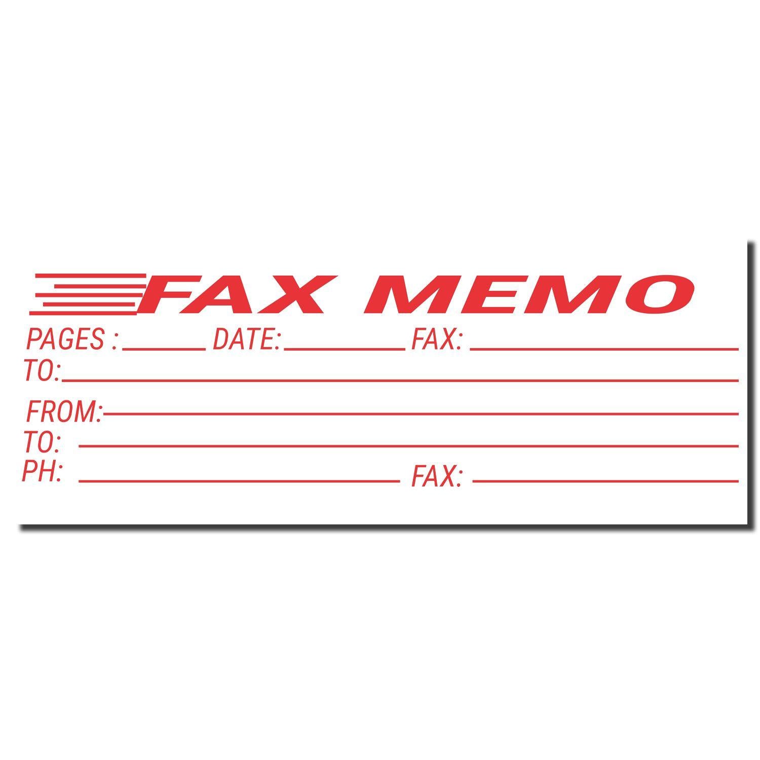 Jumbo Fax Memo Xstamper Stamp imprint with fields for pages, date, fax, to, from, phone, and fax, all in red text on a white background.