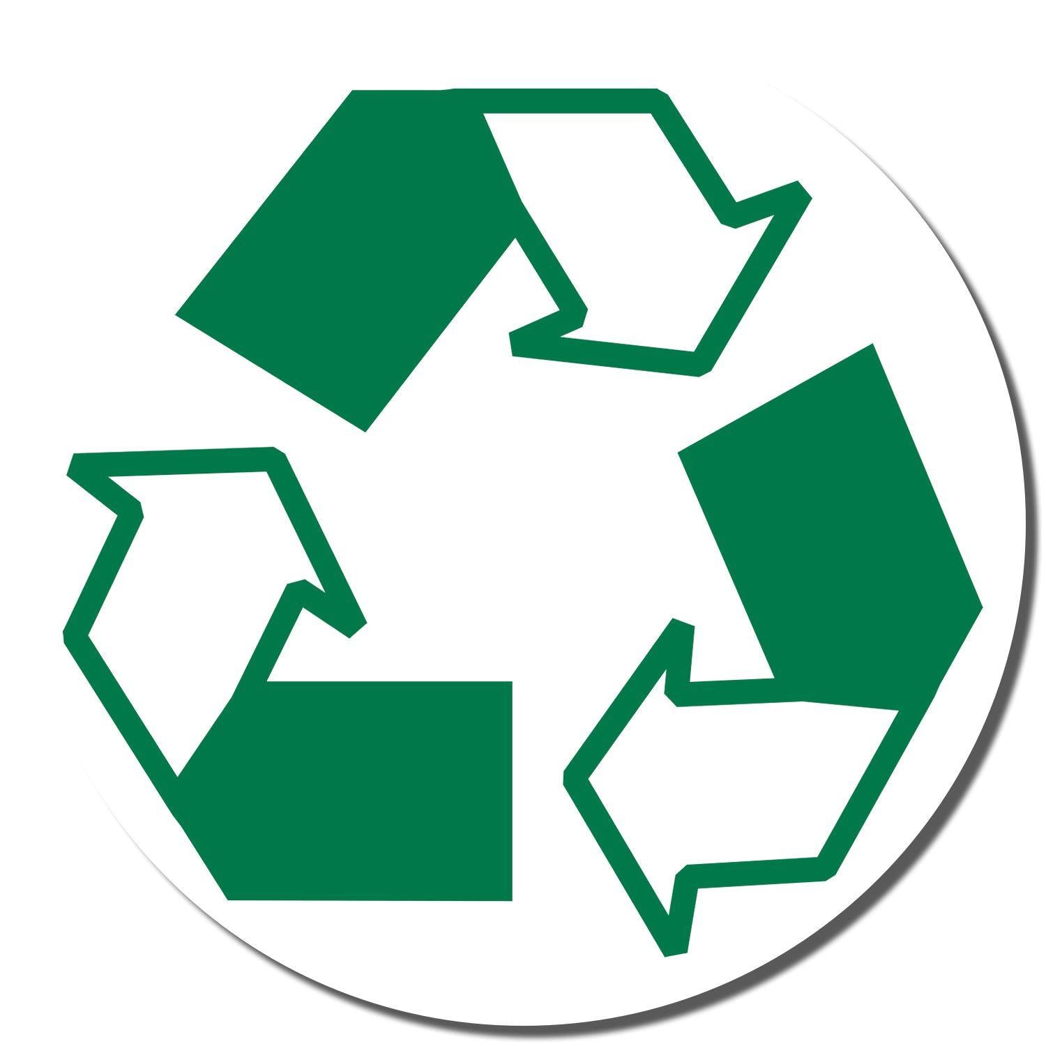 Green recycling symbol from the Round Recycle Logo Xstamper Stamp on a white background.