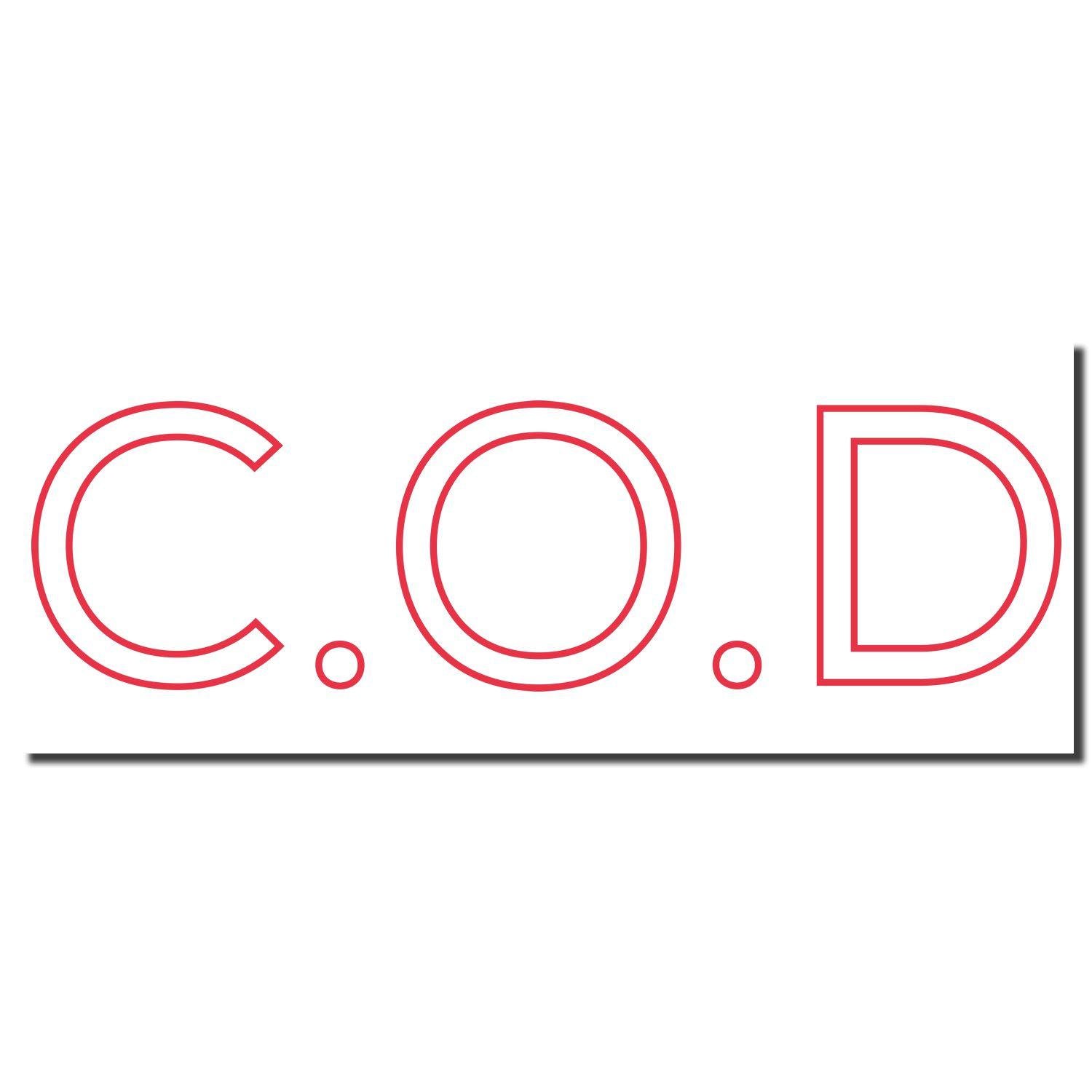 Red C.O.D. Xstamper Stamp imprint in bold red letters on a white background, displaying the text C.O.D. with a shadow effect.