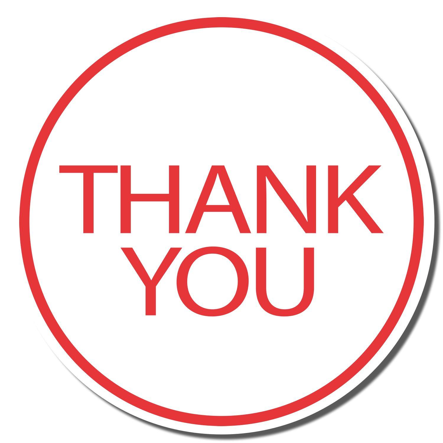 Round Red Thank You Xstamper Stamp with bold red text THANK YOU inside a red circle on a white background.