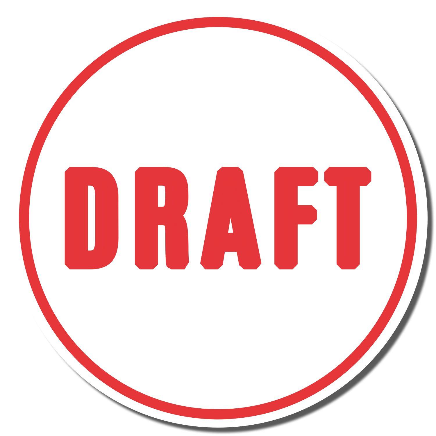 Round Draft Xstamper Stamp imprint with the word DRAFT in bold red letters inside a red circle on a white background.