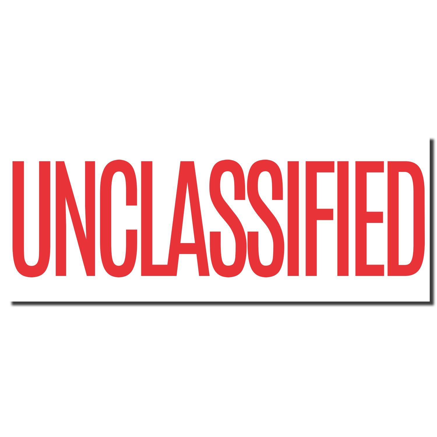 Image of the Unclassified Xstamper Stamp imprint with the word UNCLASSIFIED in bold red letters on a white background.