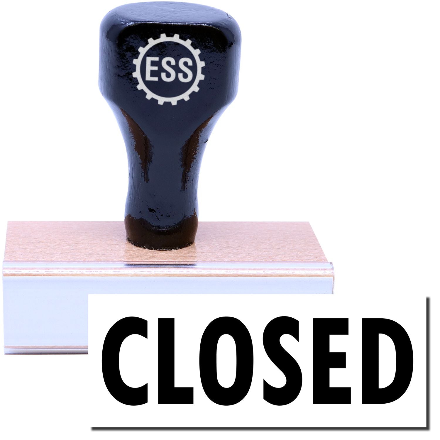 A stock office rubber stamp with a stamped image showing how the text "CLOSED" is displayed after stamping.