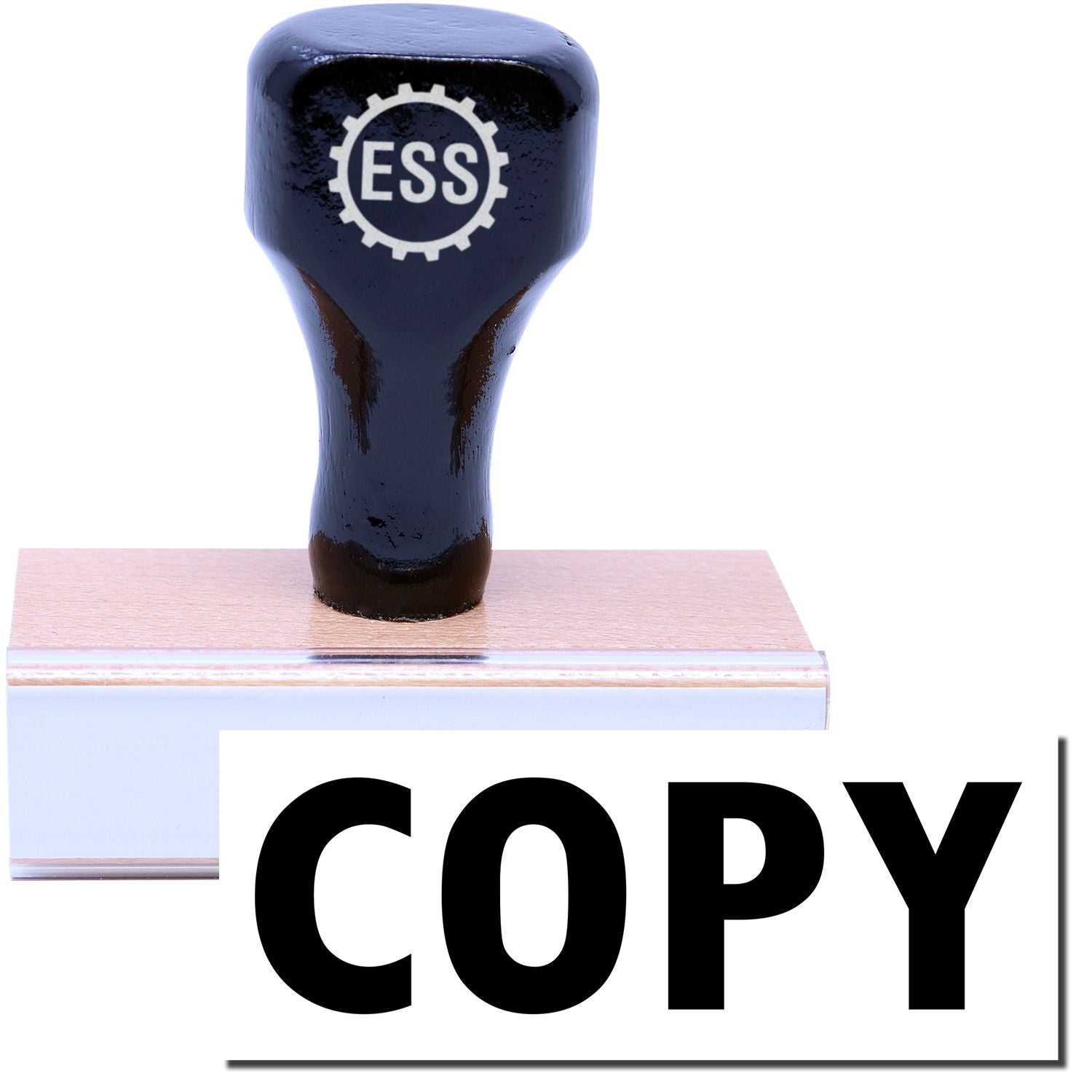 A stock office rubber stamp with a stamped image showing how the text "COPY" is displayed after stamping.