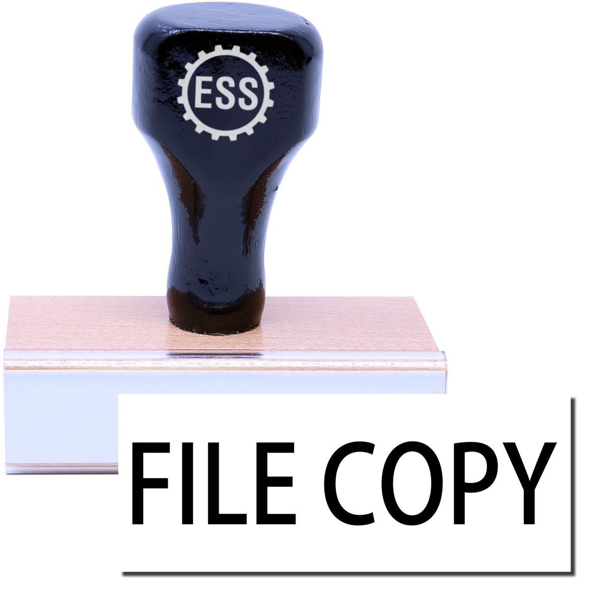 A stock office rubber stamp with a stamped image showing how the text &quot;FILE COPY&quot; is displayed after stamping.