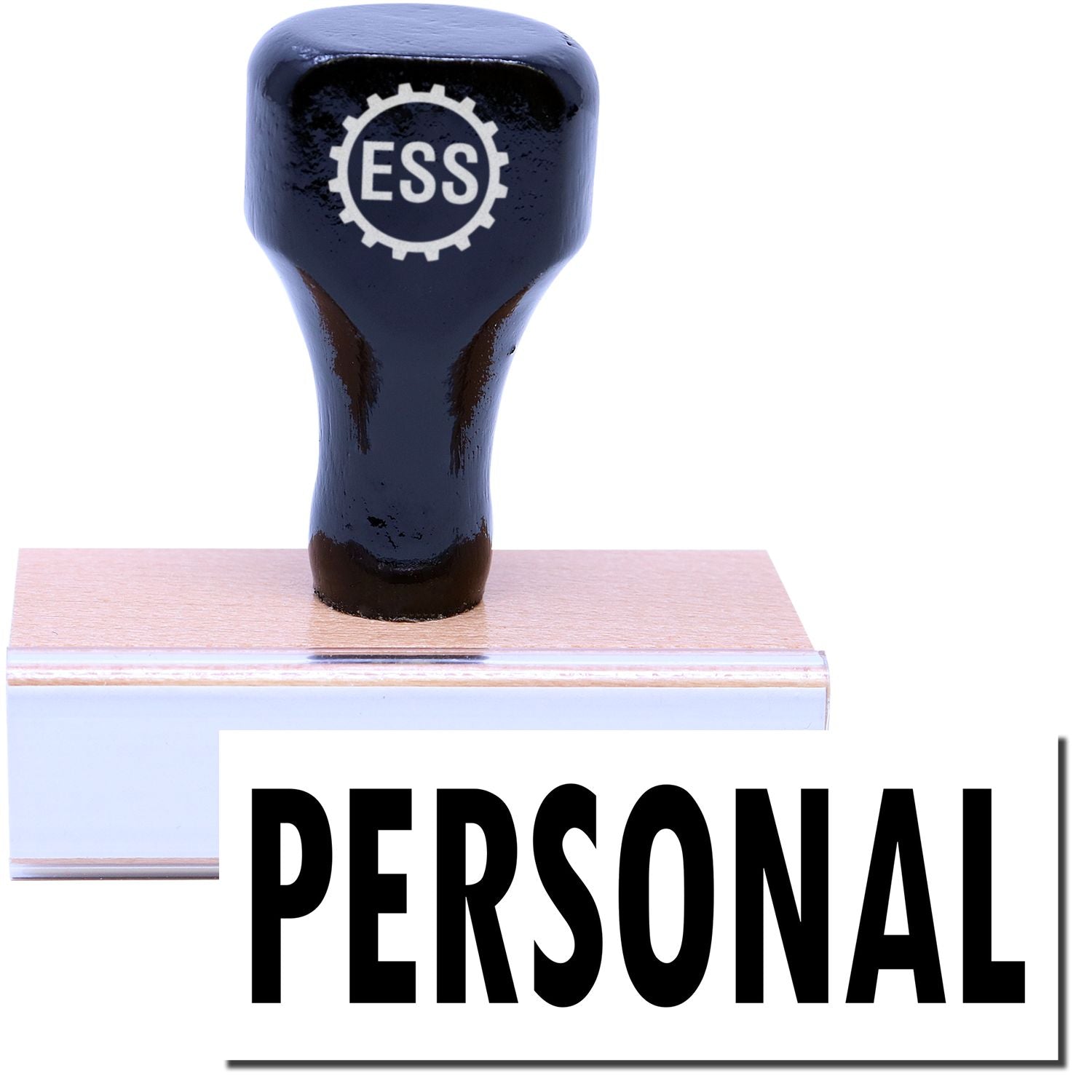 A stock office rubber stamp with a stamped image showing how the text PERSONAL is displayed after stamping.