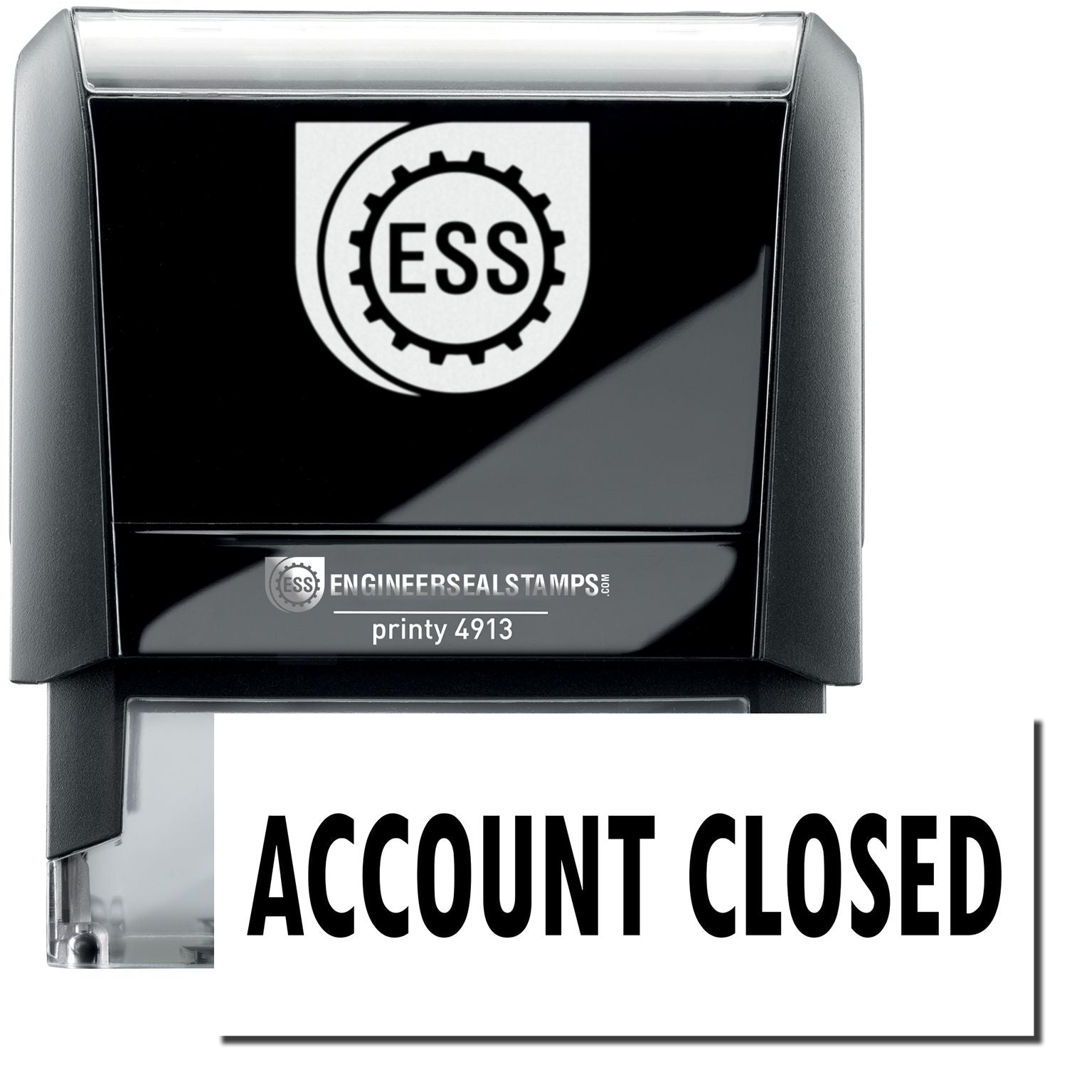 Large Self-Inking Account Closed Stamp showing how ACCOUNT CLOSED message (in large font) display by this self-inking stamp