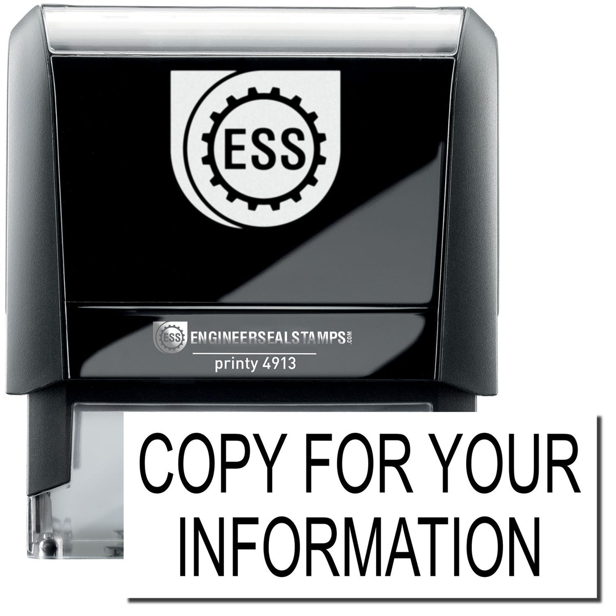 A large self-inking stamp with a stamped image showing the text &quot;COPY FOR YOUR INFORMATION&quot; in a large bold font.