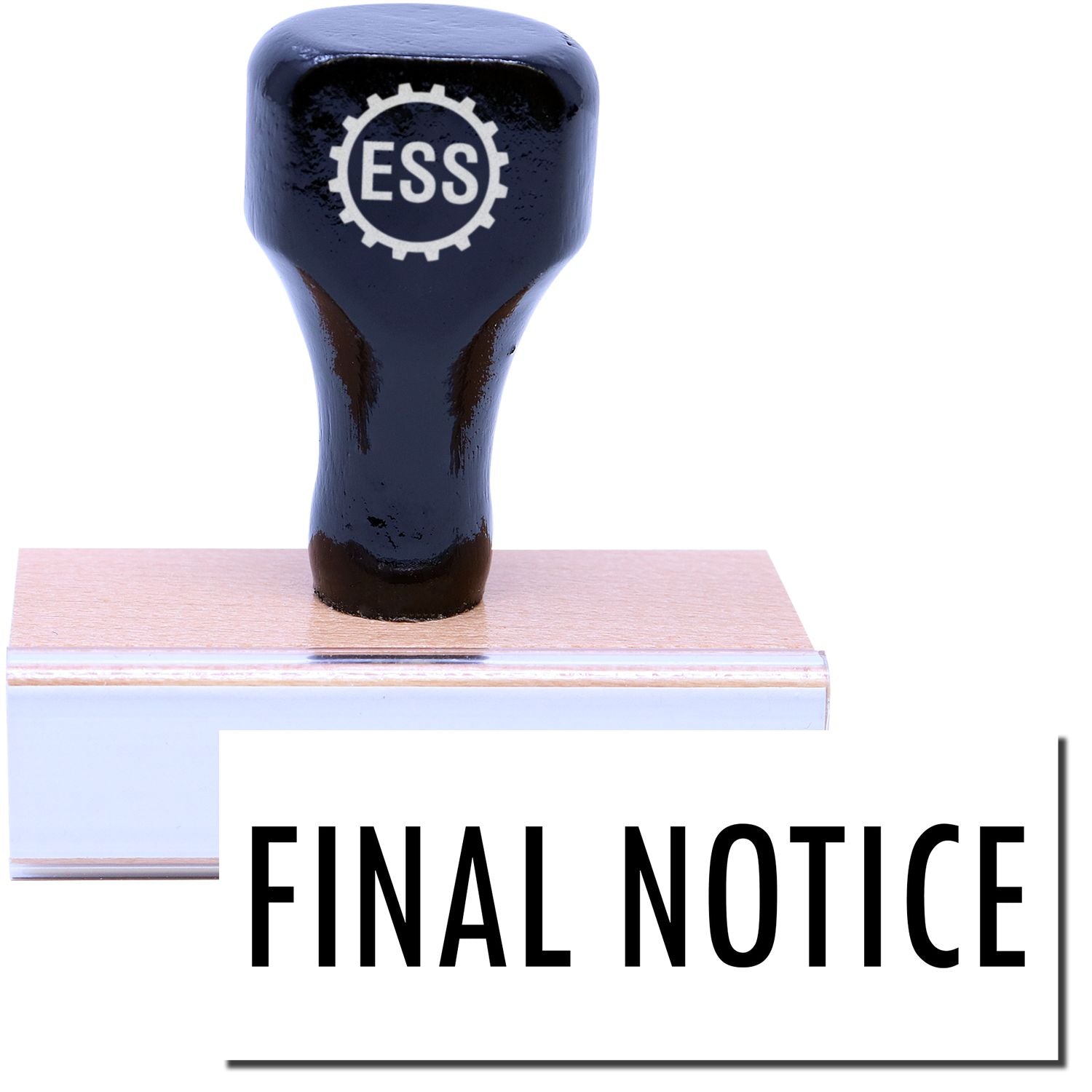 A stock office rubber stamp with a stamped image showing how the text FINAL NOTICE in a large font is displayed after stamping.