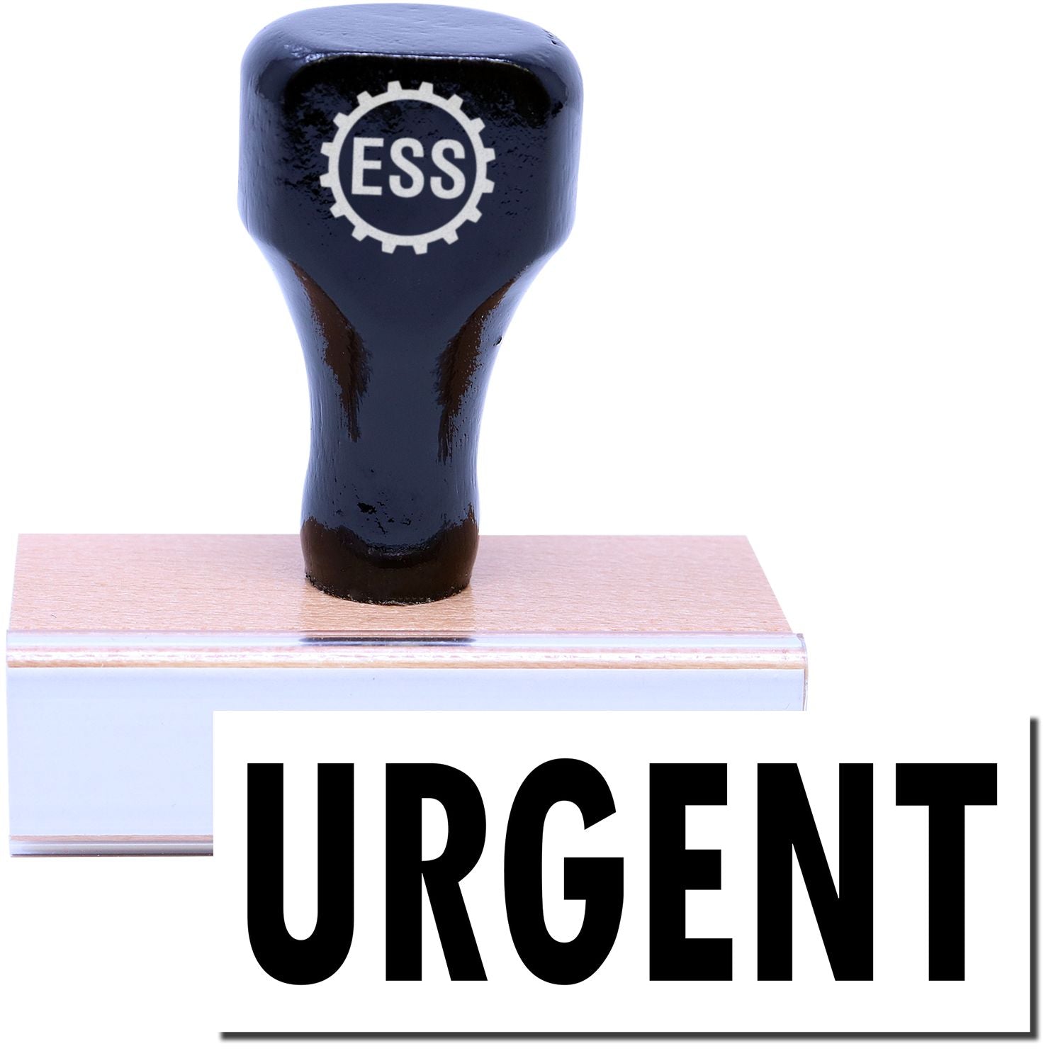 A stock office rubber stamp with a stamped image showing how the text URGENT in a large font is displayed after stamping.