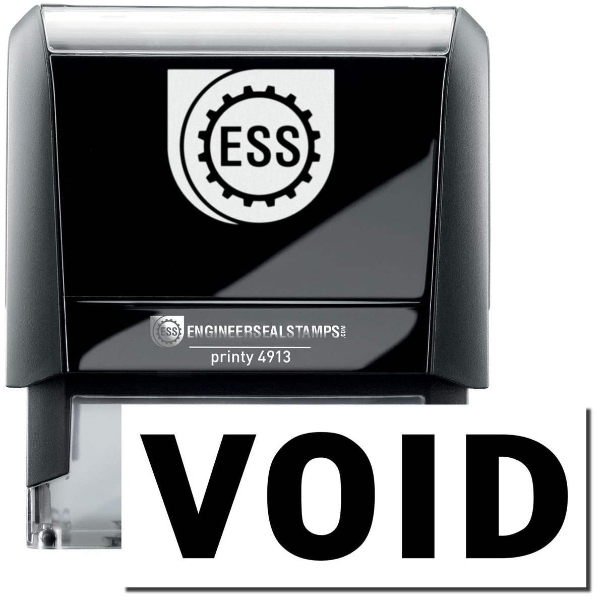 A self-inking stamp with a stamped image showing how the text &quot;VOID&quot; in a large bold font is displayed by it.
