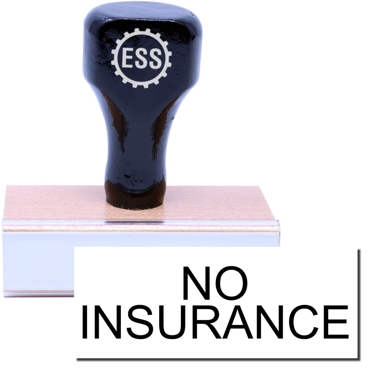 A stock office rubber stamp with a stamped image showing how the text &quot;NO INSURANCE&quot; is displayed after stamping.