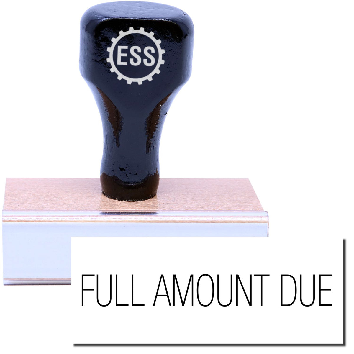 A stock office rubber stamp with a stamped image showing how the text &quot;FULL AMOUNT DUE&quot; is displayed after stamping.