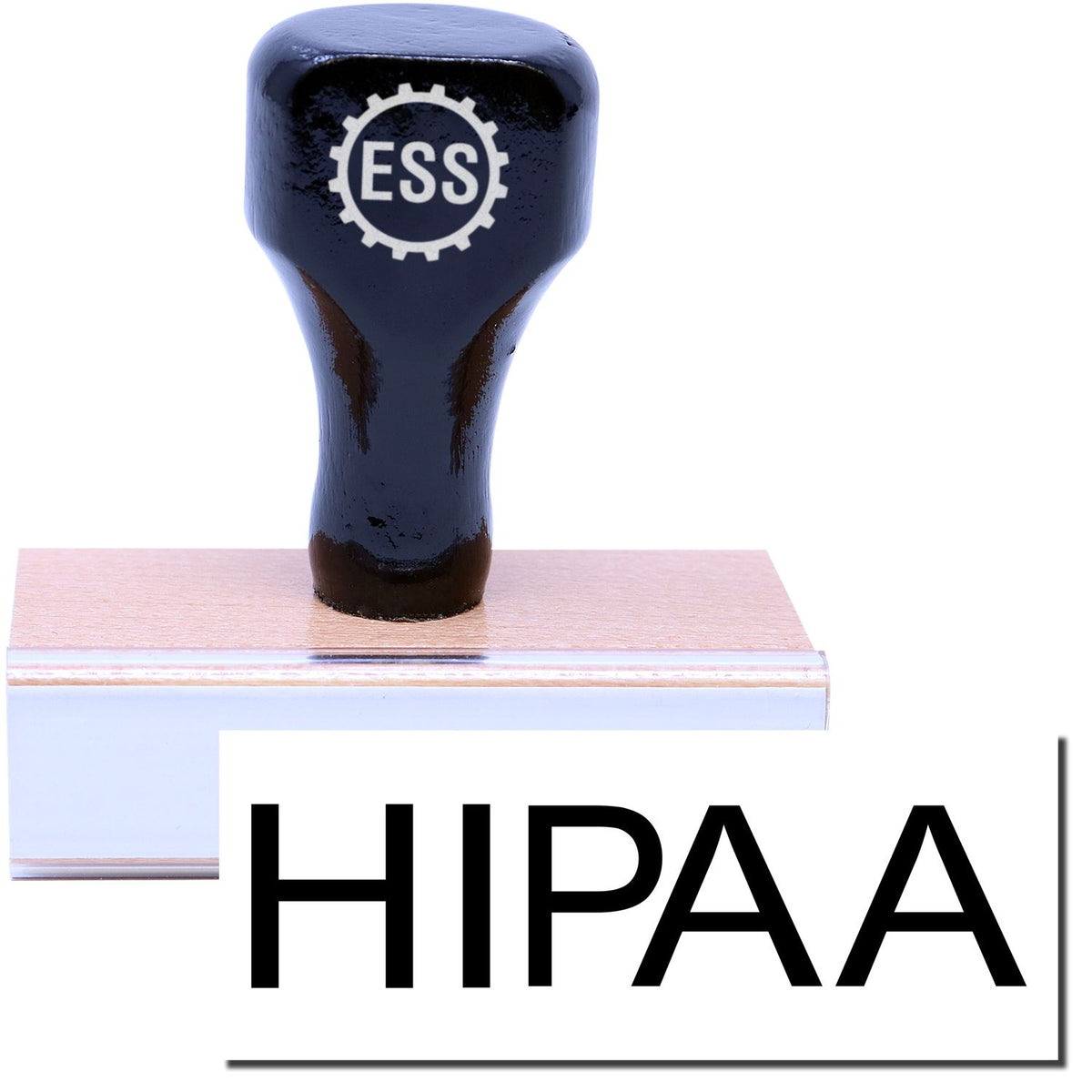 A stock office medical rubber stamp with a stamped image showing how the text &quot;HIPAA&quot; is displayed after stamping.