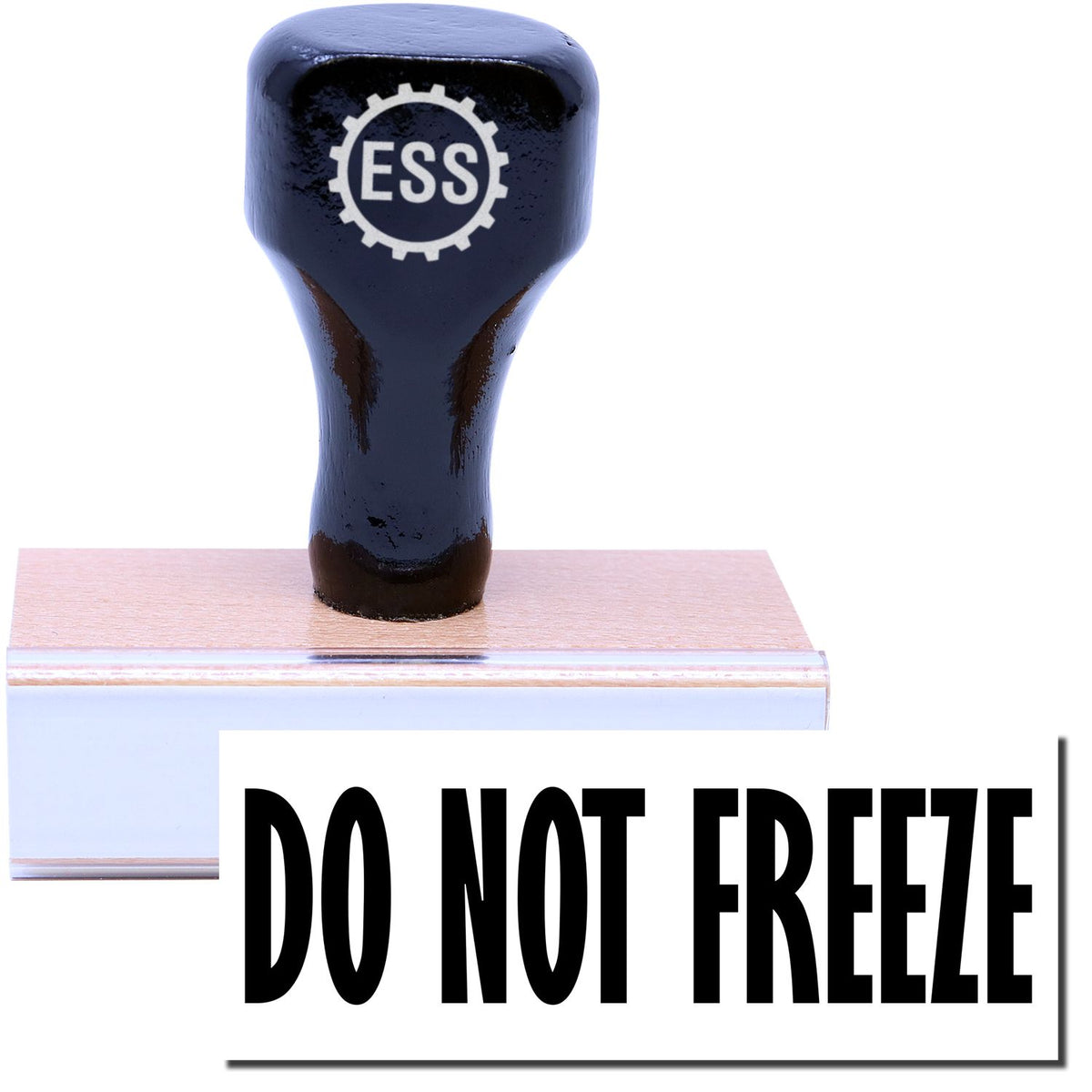 A stock office rubber stamp with a stamped image showing how the text &quot;DO NOT FREEZE&quot; is displayed after stamping.