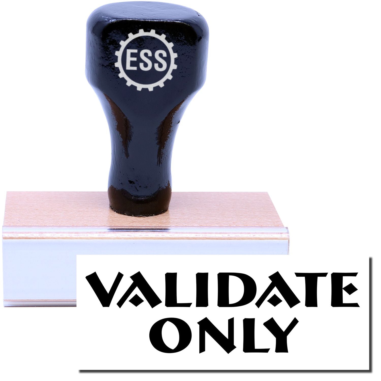 A stock office rubber stamp with a stamped image showing how the text "VALIDATE ONLY" is displayed after stamping.