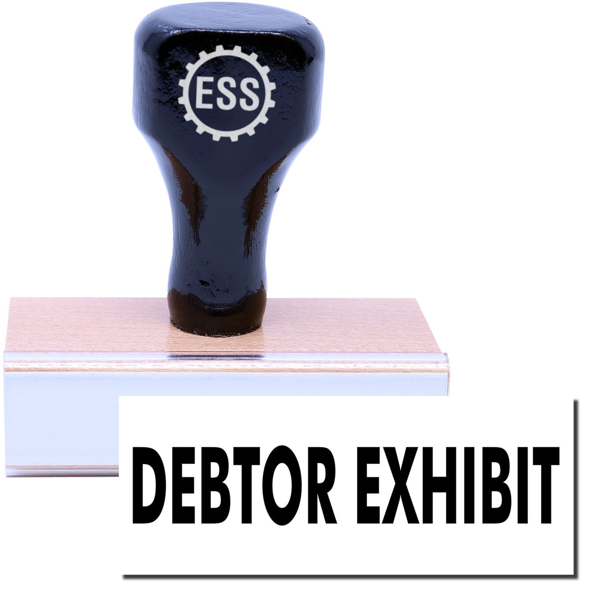 A stock office rubber stamp with a stamped image showing how the text &quot;DEBTOR EXHIBIT&quot; is displayed after stamping.
