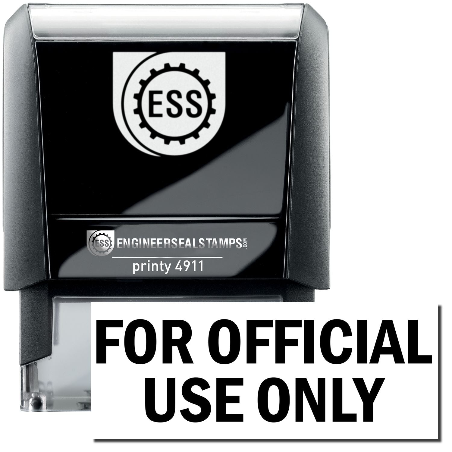 A self-inking stamp with a stamped image showing how the text "FOR OFFICIAL USE ONLY" is displayed after stamping.