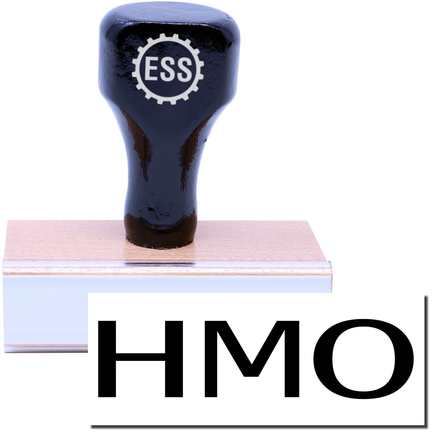 A stock office rubber stamp with a stamped image showing how the text HMO in a large font is displayed after stamping.