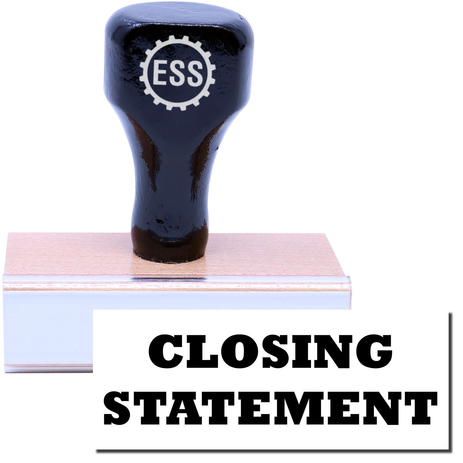 A stock office rubber stamp with a stamped image showing how the text CLOSING STATEMENT in a large font is displayed after stamping.