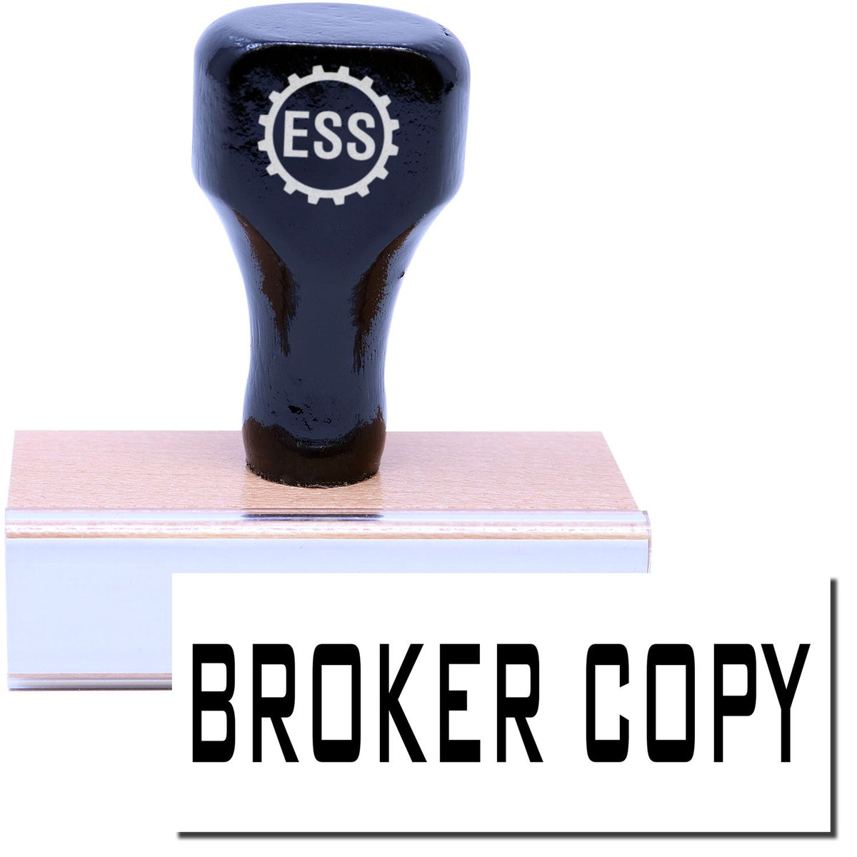 A stock office rubber stamp with a stamped image showing how the text &quot;BROKER COPY&quot; in a large font is displayed after stamping.
