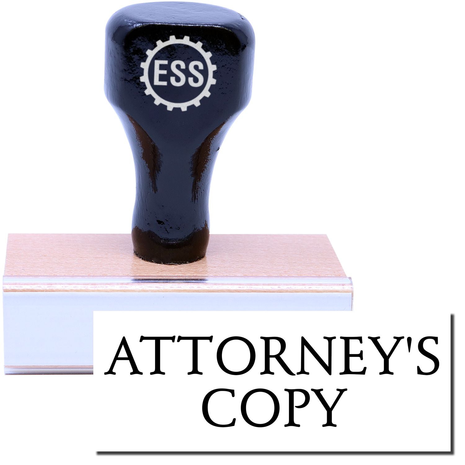 A stock office rubber stamp with a stamped image showing how the text ATTORNEY'S COPY in a large font is displayed after stamping.