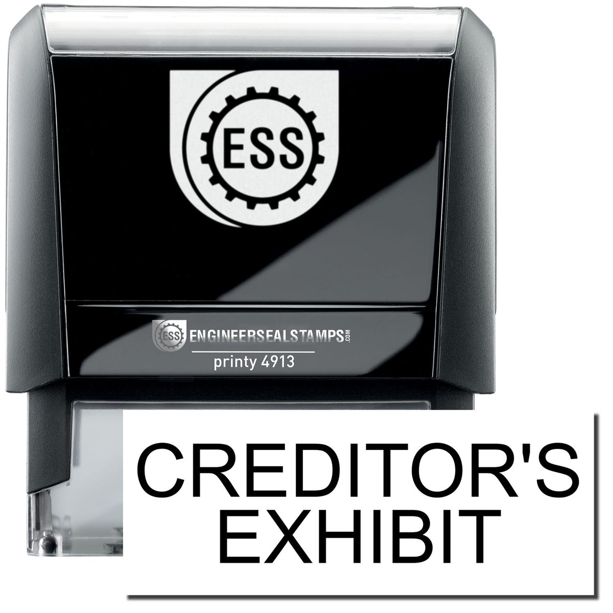 A self-inking stamp with a stamped image showing how the text &quot;CREDITOR&#39;S EXHIBIT&quot; in a large bold font is displayed by it.