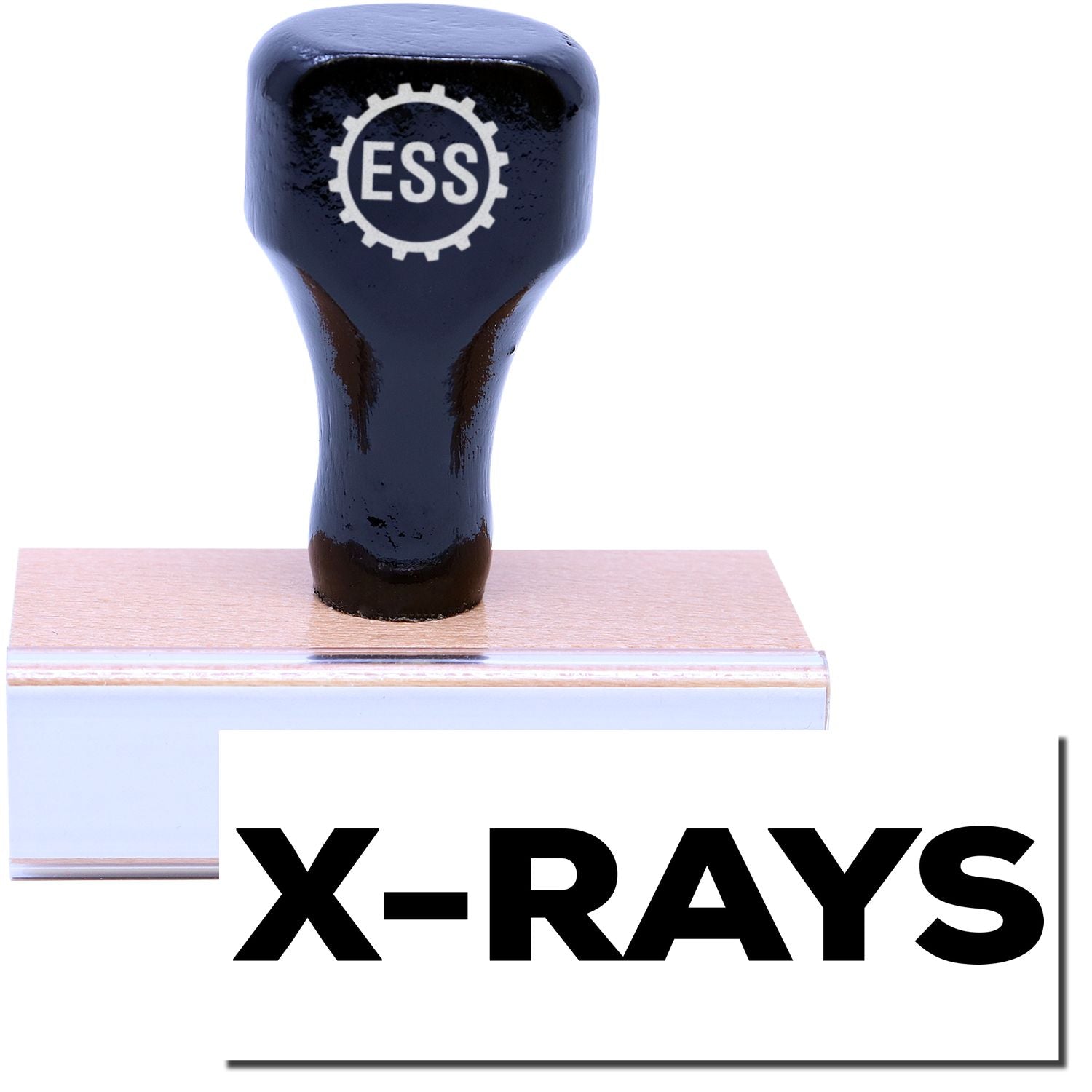 A stock office rubber stamp with a stamped image showing how the text X-RAYS in bold font is displayed after stamping.