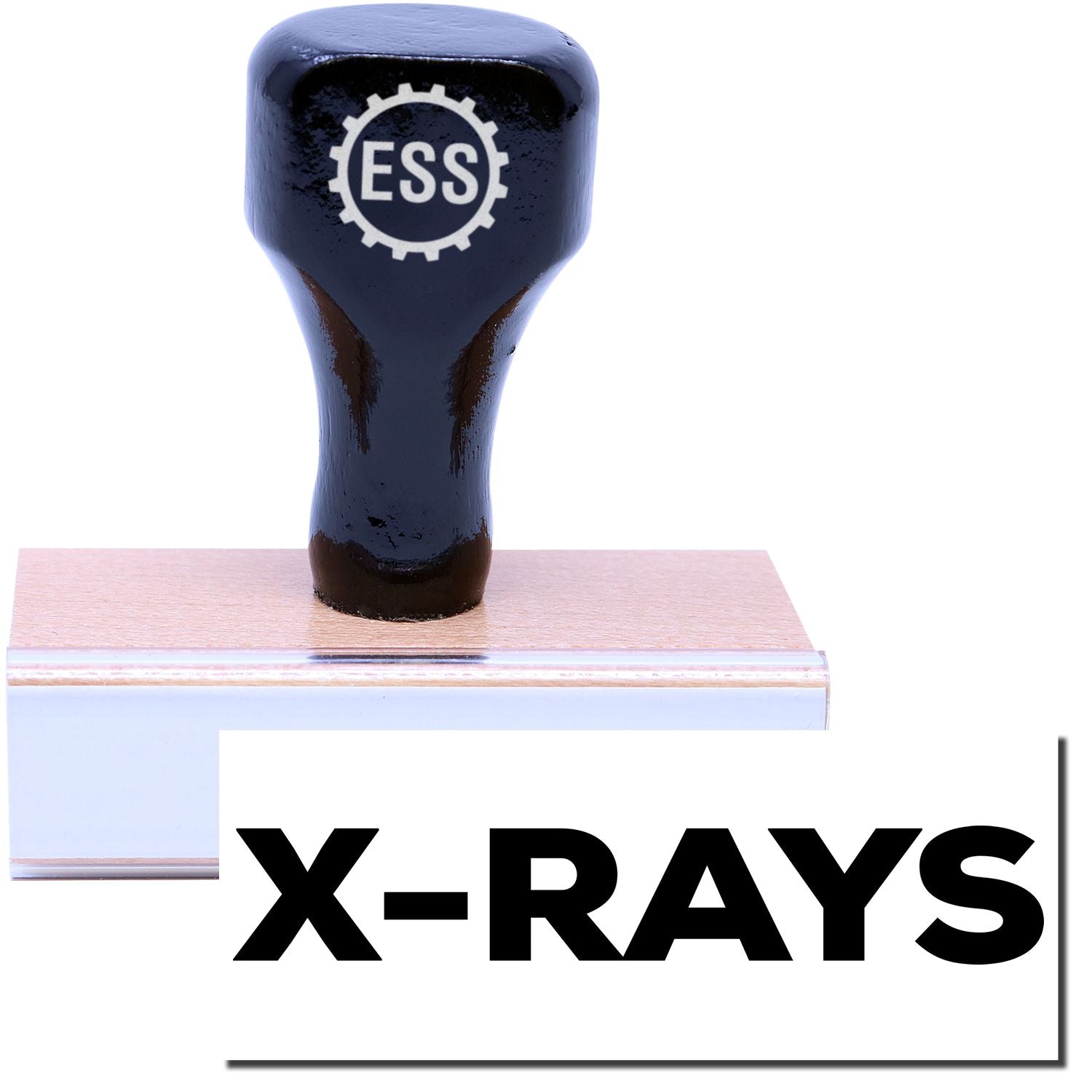 A stock office rubber stamp with a stamped image showing how the text "X-RAYS" in bold font is displayed after stamping.