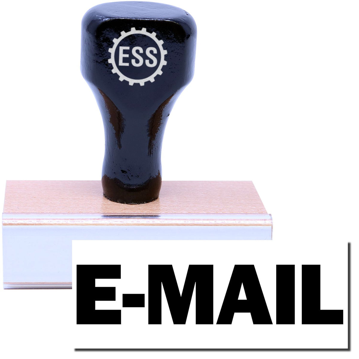 A stock office rubber stamp with a stamped image showing how the text &quot;E-MAIL&quot; in a large font is displayed after stamping.