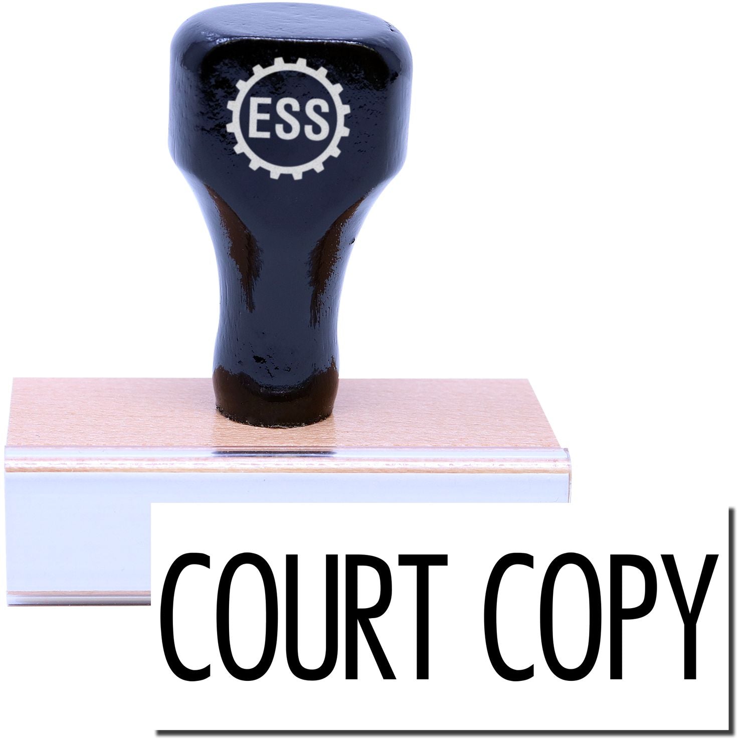 A stock office rubber stamp with a stamped image showing how the text "COURT COPY" in a large narrow font is displayed after stamping.