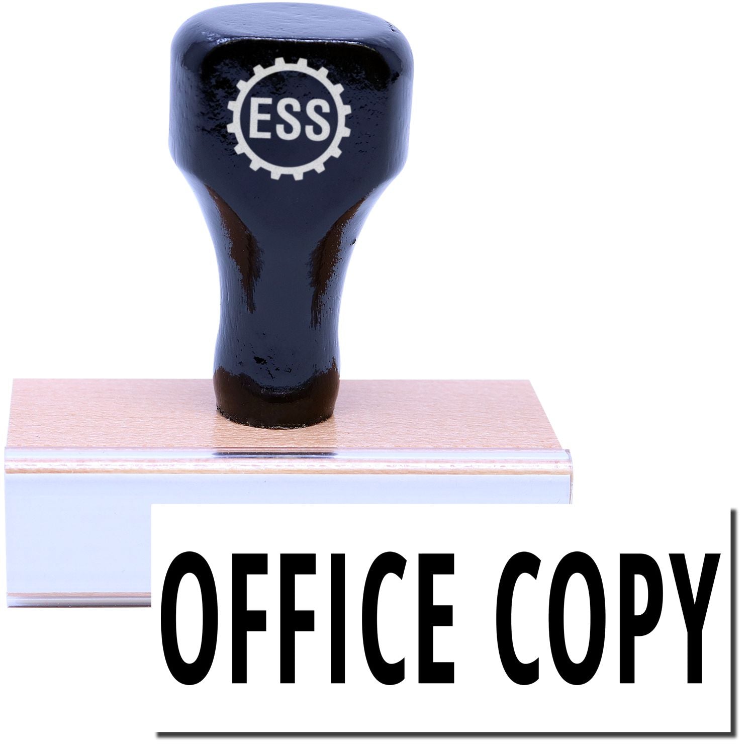 A stock office rubber stamp with a stamped image showing how the text "OFFICE COPY" in a large font is displayed after stamping.