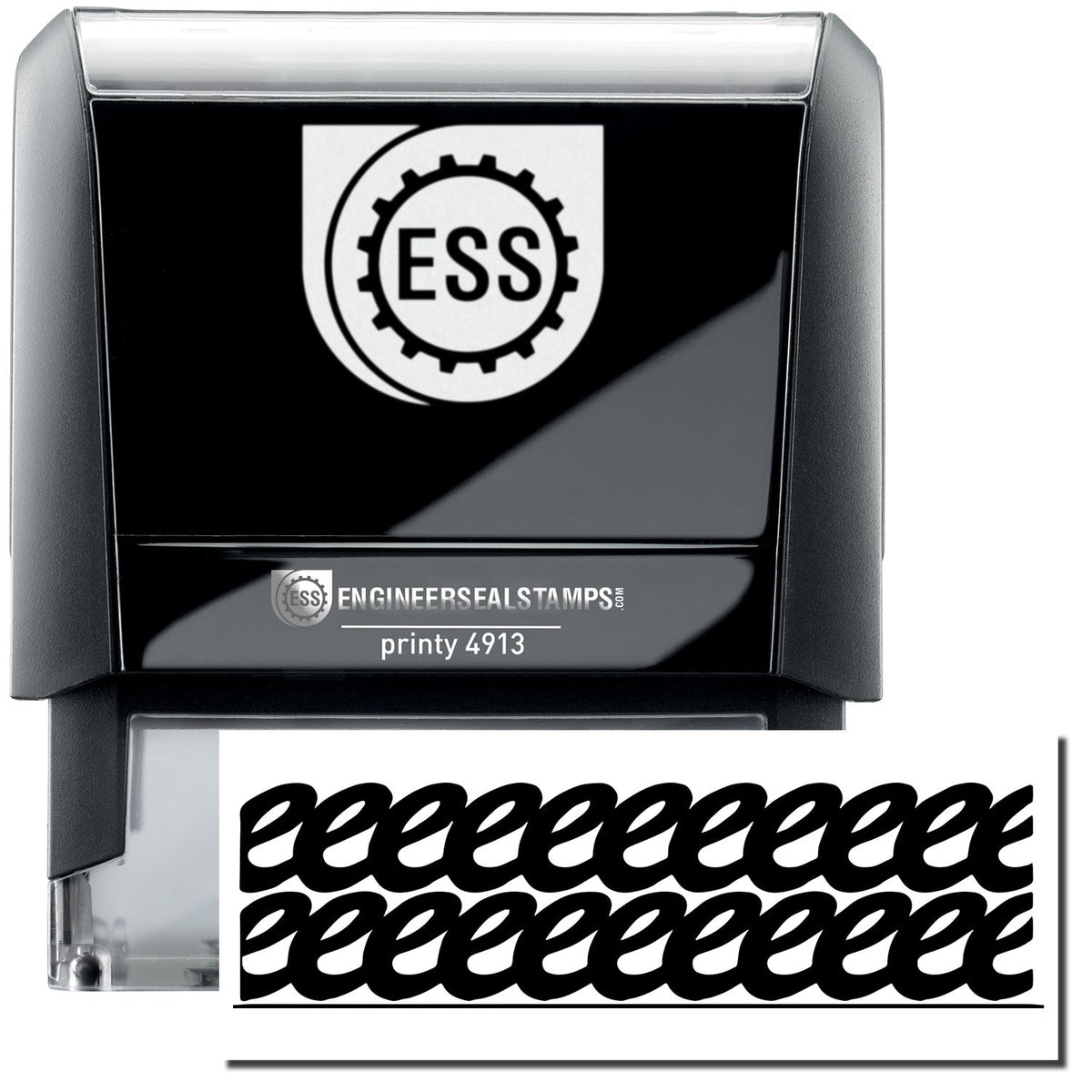 A self-inking stamp with a stamped image showing how the wrongly written texts can be hidden behind the image displayed by this strikeout stamp after stamping. It helps to cover up data or information that shouldn&#39;t be on a file or folder.