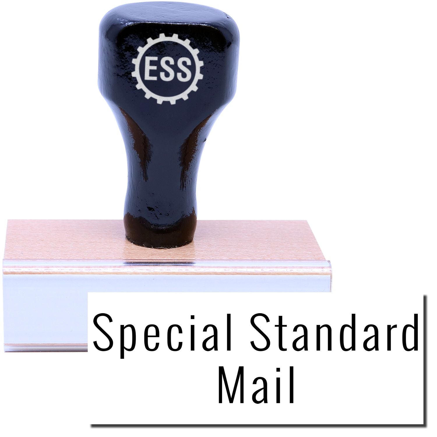 A stock office rubber stamp with a stamped image showing how the text "SPECIAL STANDARD MAIL" in a large font is displayed after stamping.