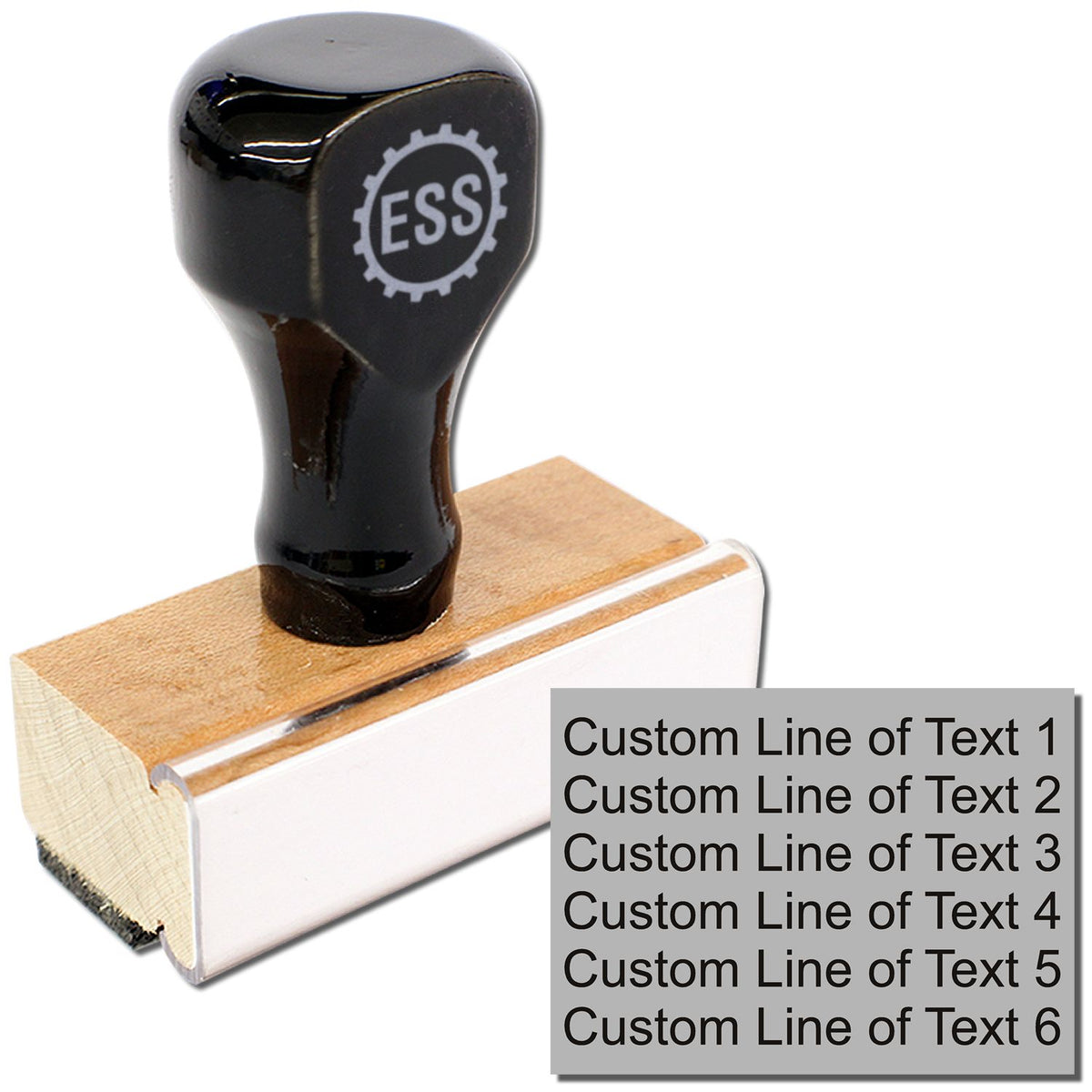 6 Line Custom Rubber Stamp with Wood Handle