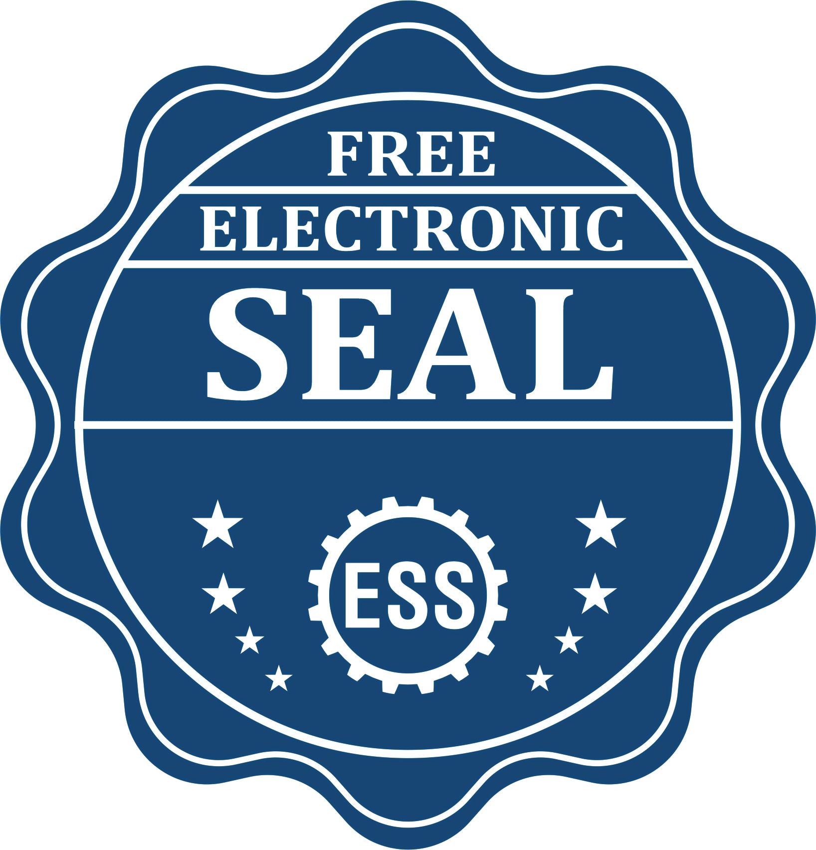 A badge showing a free electronic seal for the Extended Long Reach Connecticut Architect Seal Embosser with stars and the ESS gear on the emblem.