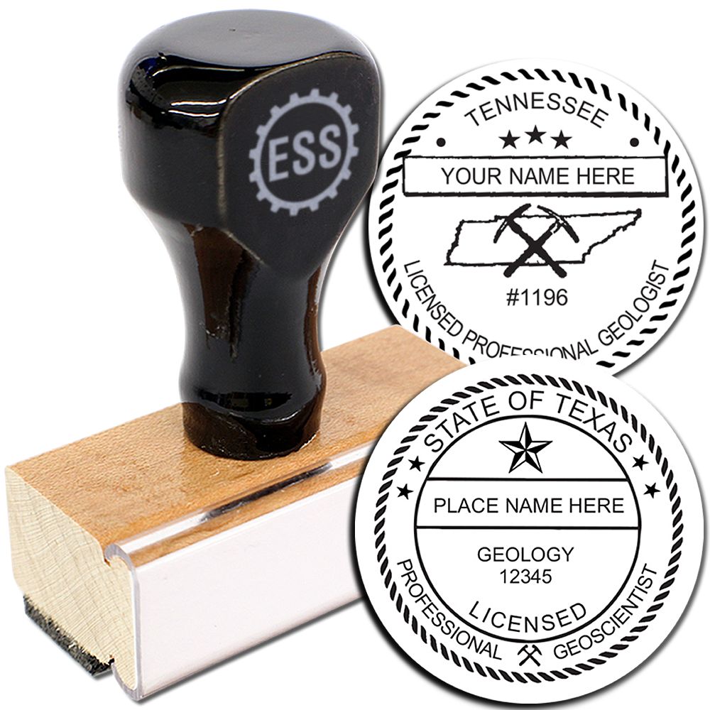 Geologist Regular Rubber Stamp of Seal with a black handle and customizable seal designs for Tennessee and Texas professional geologists.