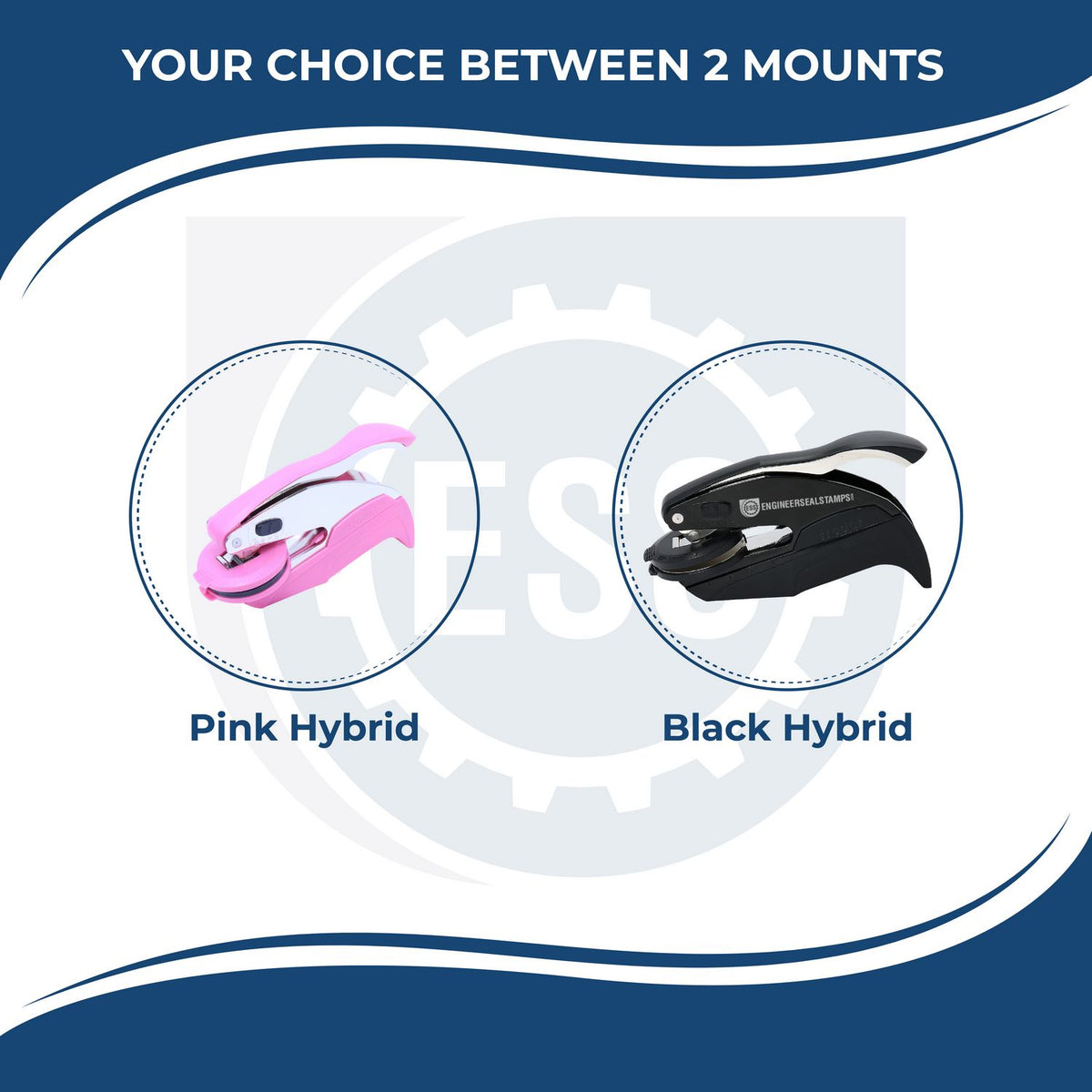 A diagram showing the two-color handle options for the hybrid seal illustrating black or pink