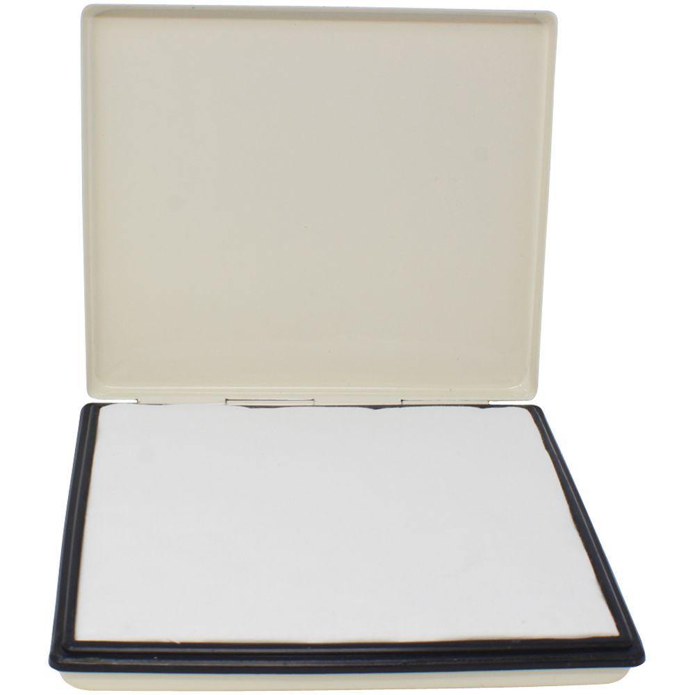 Industrial Large Stamp Pad 10 Size 6 x 8, open and ready for use, with a white ink pad inside a beige plastic case.