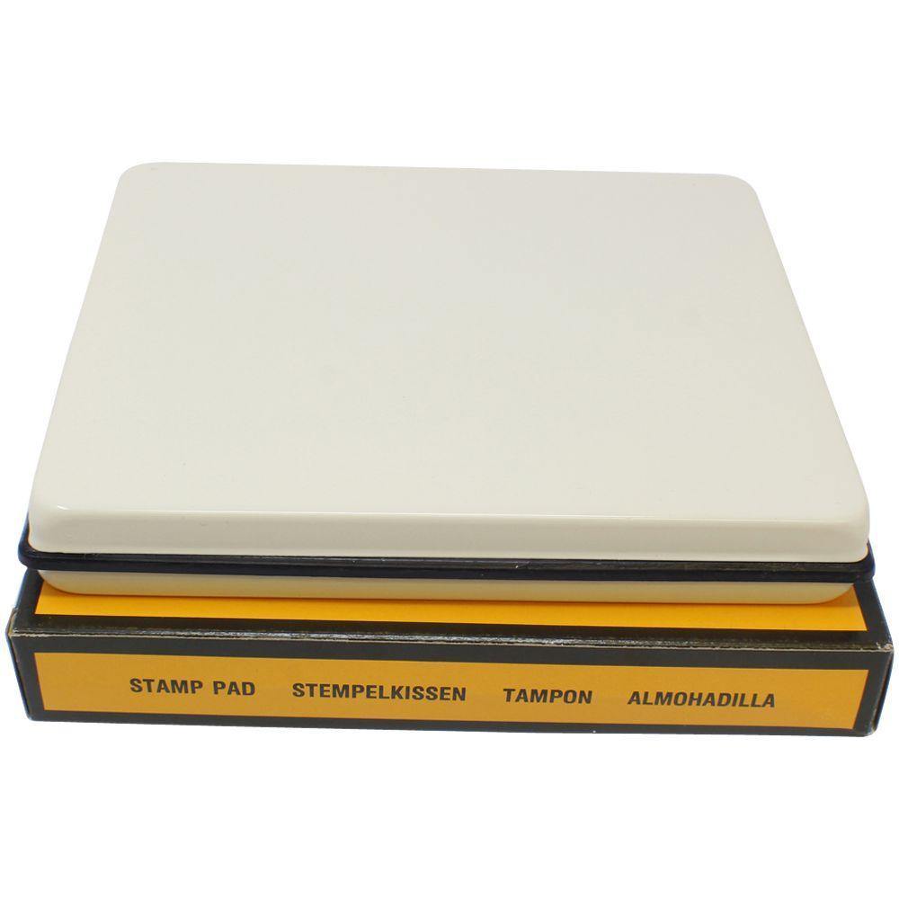 Industrial Large Stamp Pad 10 Size 6 x 8, shown with a white lid and yellow base, suitable for heavy-duty stamping needs.