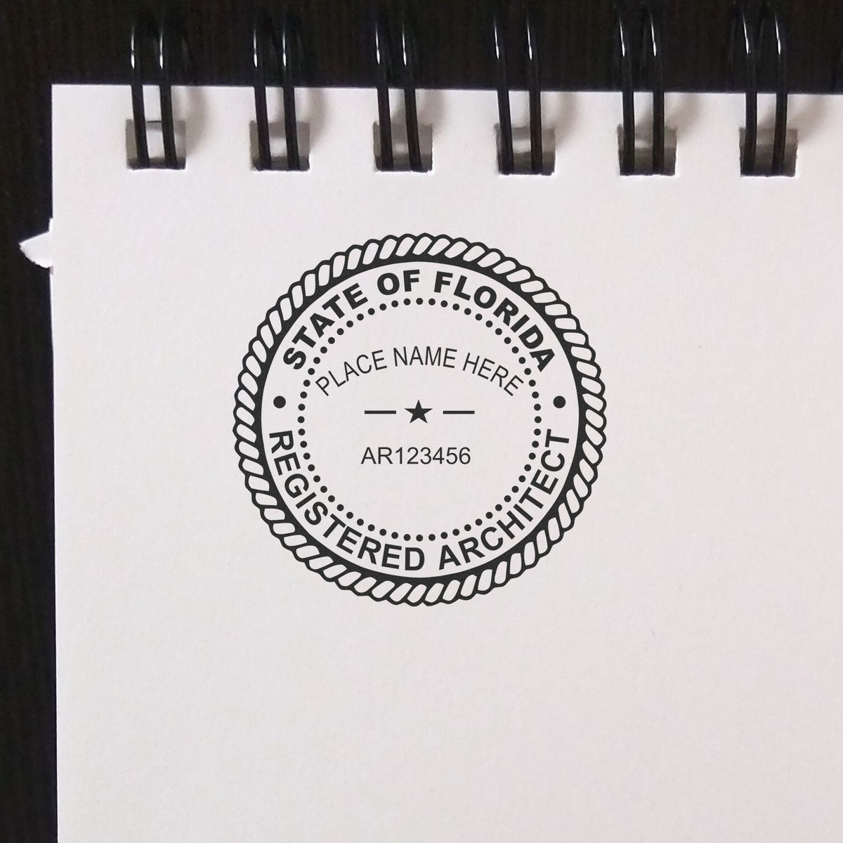 The Slim Pre-Inked Florida Architect Seal Stamp stamp impression comes to life with a crisp, detailed photo on paper - showcasing true professional quality.