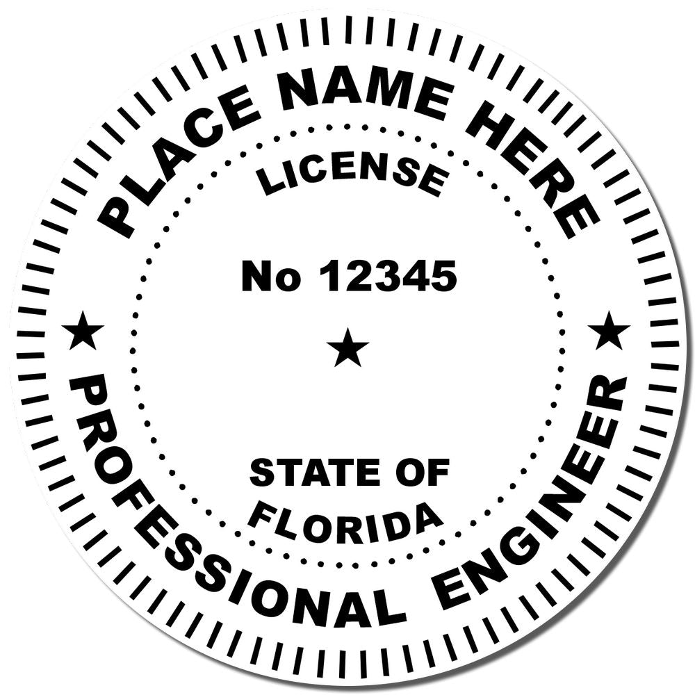 A photograph of the Self-Inking Florida PE Stamp stamp impression reveals a vivid, professional image of the on paper.
