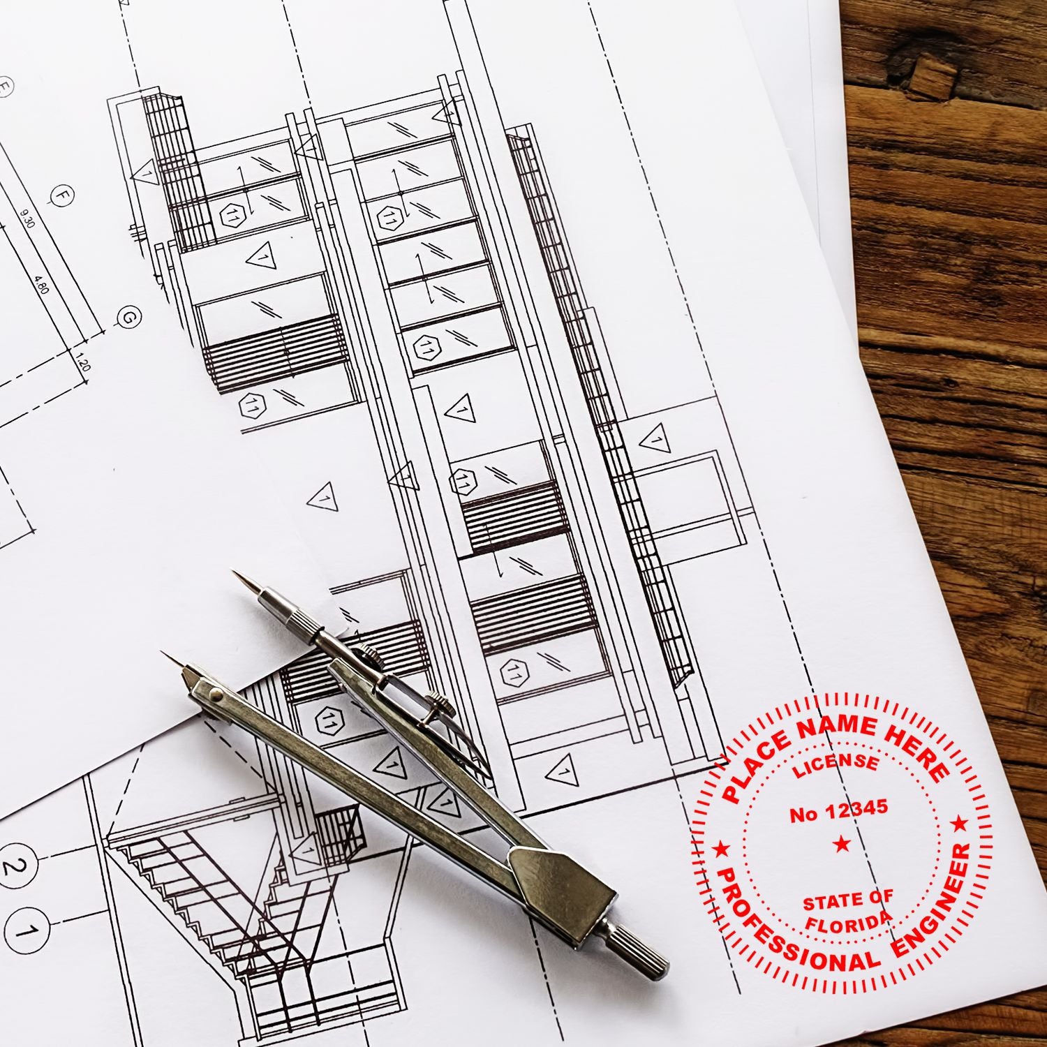 This paper is stamped with a sample imprint of the Digital Florida PE Stamp and Electronic Seal for Florida Engineer, signifying its quality and reliability.