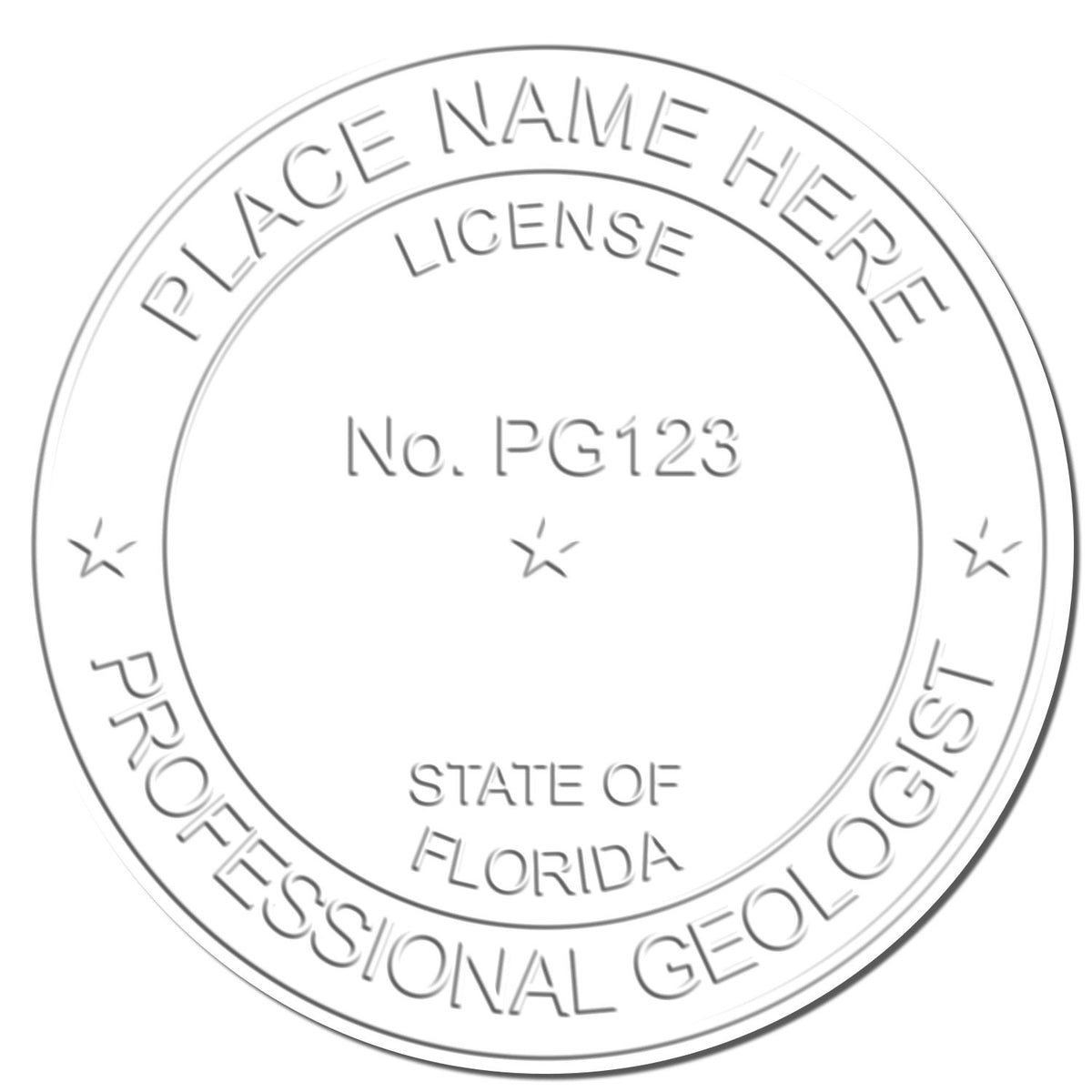 This paper is stamped with a sample imprint of the Handheld Florida Professional Geologist Embosser, signifying its quality and reliability.
