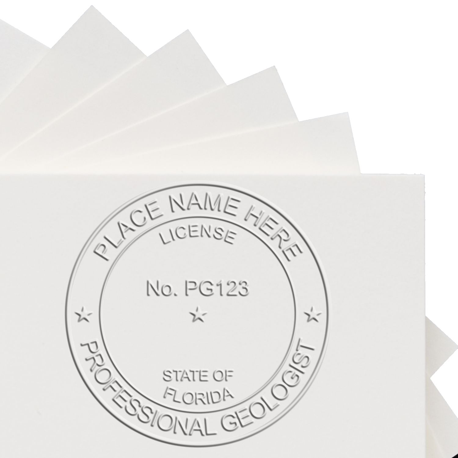 A photograph of the Soft Florida Professional Geologist Seal stamp impression reveals a vivid, professional image of the on paper.