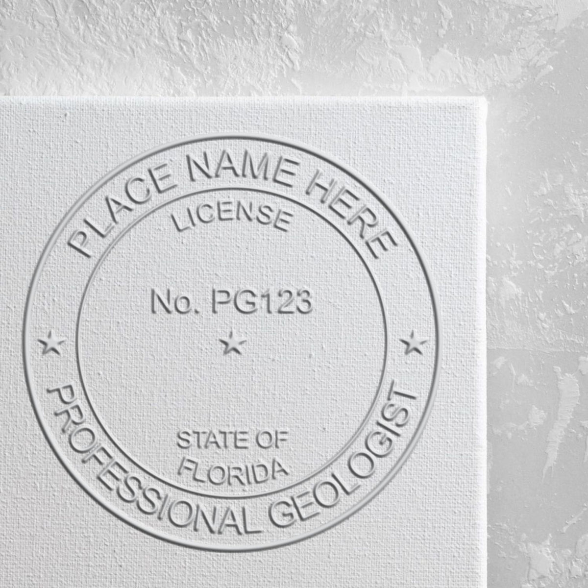 An alternative view of the Soft Florida Professional Geologist Seal stamped on a sheet of paper showing the image in use