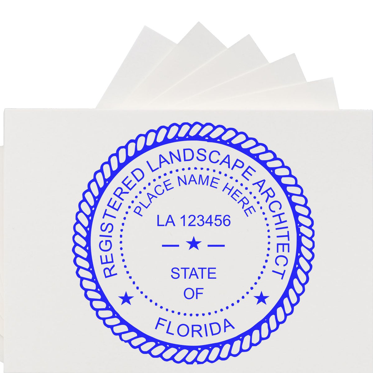 This paper is stamped with a sample imprint of the Self-Inking Florida Landscape Architect Stamp, signifying its quality and reliability.