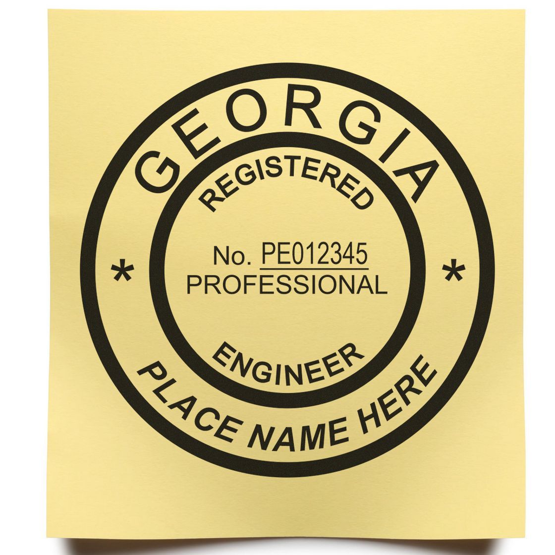 A stamped impression of the Slim Pre-Inked Georgia Professional Engineer Seal Stamp in this stylish lifestyle photo, setting the tone for a unique and personalized product.
